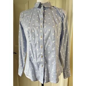 Talbots Button Down Shirt Wrinkle Free Polka Dots Womens Petite 4 Light Blue